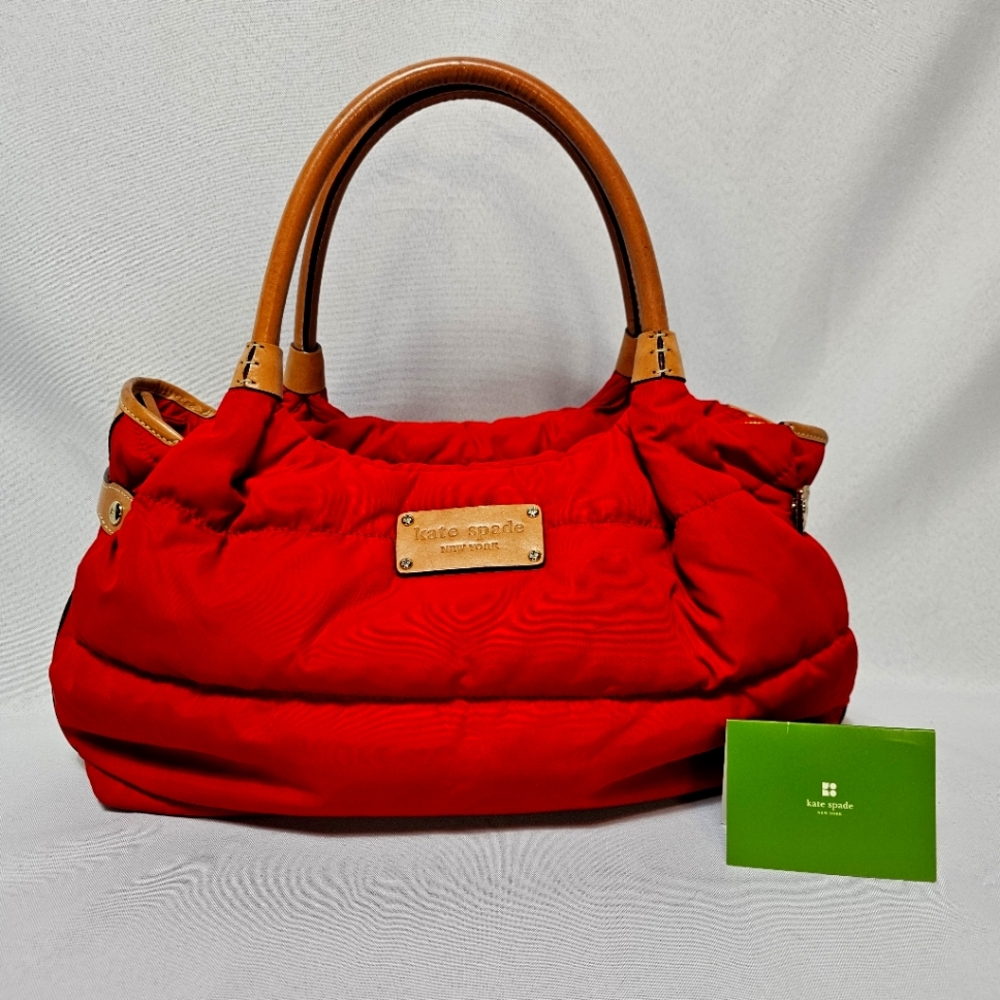 Kate Spade Red Nylon Puffer Tote with Leather Trim